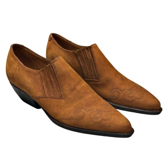 VTG Guess Pointed Toe Western Ankle Boots Brown Suede Leather Size 7 Cowgirl - Picture 1 of 13